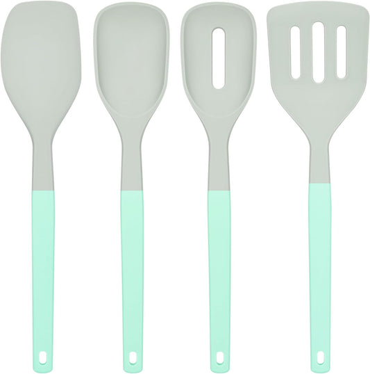 4Pcs Silicone Spatula Set, Food Grade Rubber Spatula, Two Color Upgrade Strong Handle with Ergonomic Grip, 600°F Heat Resistant Silicone Spatula Turner Spoon for Nonstick Cooking