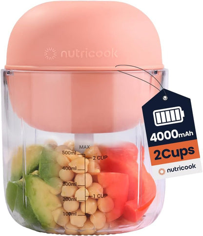 Nutricook Choppi Cordless Electric Vegetable Chopper & Mini Food Processor for Dicing, Shredding, Mincing, and Puree, Portable and Rechargeable, 2-Cup, 500 mL, 4000 mAh Battery, Sage Green
