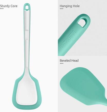 600ºF Heat Resistant Slotted Turner: U-Taste 13.6in Silicone Kitchen Spatula Flipper, 3.74in Wide Food Grade Flexible Thin Rubber Cooking Utensil for Egg, Pancake, Cookie in Nonstick Cookware (Red)