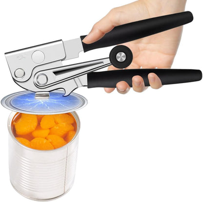 NUFR Commercial Heavy-Duty Manual Can Opener with Easy-Turn Crank, Long Rubber Handle & Magnetic Lid Holder