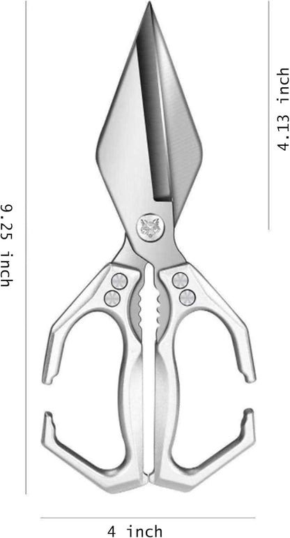 Multifunctional Heavy-Duty Kitchen Shears,Ultra Sharp Stainless Steel Poultry Shears,Multipurpose Food Scissors for Chicken, Meat,Fish, Vegetables,Bone Cutting(Silver)