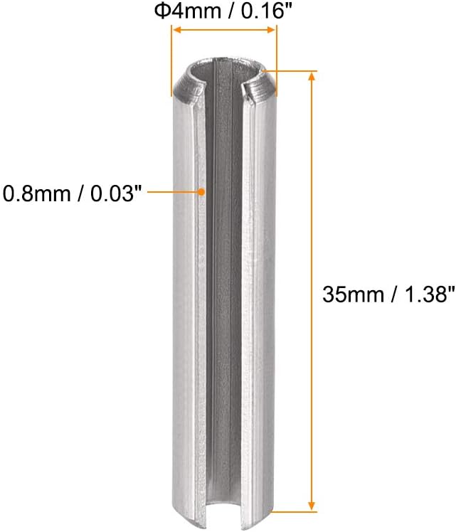 uxcell Slotted Spring Pin - M4 x 30mm 304 Stainless Steel Split Spring Roll Dowel Pins Plain Finish 20Pcs