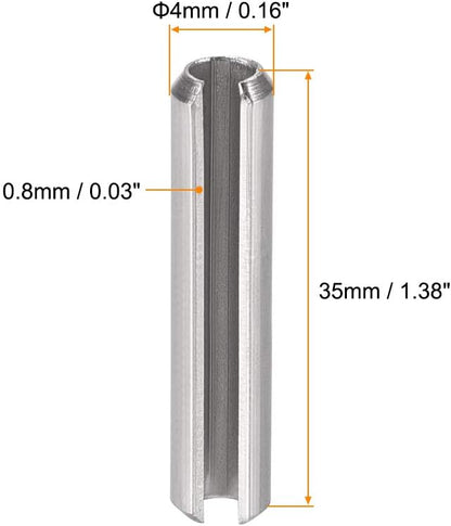 uxcell Slotted Spring Pin - M4 x 30mm 304 Stainless Steel Split Spring Roll Dowel Pins Plain Finish 20Pcs