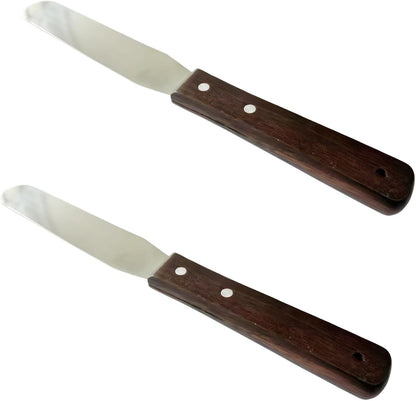 Offset Spatula Set of 2, 4-Inch Flexible Stainless Steel Blade Icing Spatulas with Comfortable Wood Handle, Angled Spreader for Cake Decorating, Baking, and Pastry Frosting
