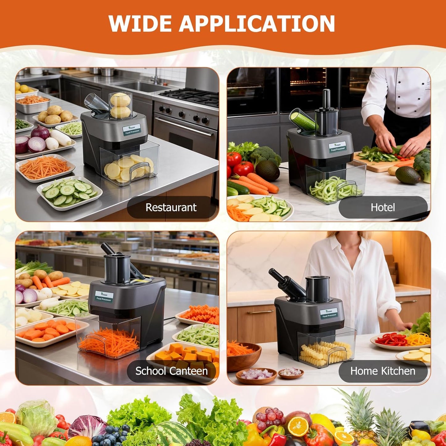 5-In-1 Electric Vegetable Chopper, Commercial Vegetable Slicer | Stainless Steel Blades, 100W Motor, Dual Chutes, Veggie Dicer with Slicing Shredding Striping, for Onion Potato Cabbage Fruit