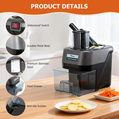 5-In-1 Electric Vegetable Chopper, Commercial Vegetable Slicer | Stainless Steel Blades, 100W Motor, Dual Chutes, Veggie Dicer with Slicing Shredding Striping, for Onion Potato Cabbage Fruit