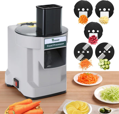 5-In-1 Electric Vegetable Chopper, Commercial Vegetable Slicer | Stainless Steel Blades, 100W Motor, Dual Chutes, Veggie Dicer with Slicing Shredding Striping, for Onion Potato Cabbage Fruit