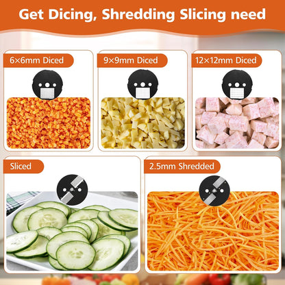 5-In-1 Electric Vegetable Chopper, Commercial Vegetable Slicer | Stainless Steel Blades, 100W Motor, Dual Chutes, Veggie Dicer with Slicing Shredding Striping, for Onion Potato Cabbage Fruit