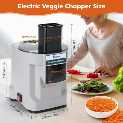 5-In-1 Electric Vegetable Chopper, Commercial Vegetable Slicer | Stainless Steel Blades, 100W Motor, Dual Chutes, Veggie Dicer with Slicing Shredding Striping, for Onion Potato Cabbage Fruit