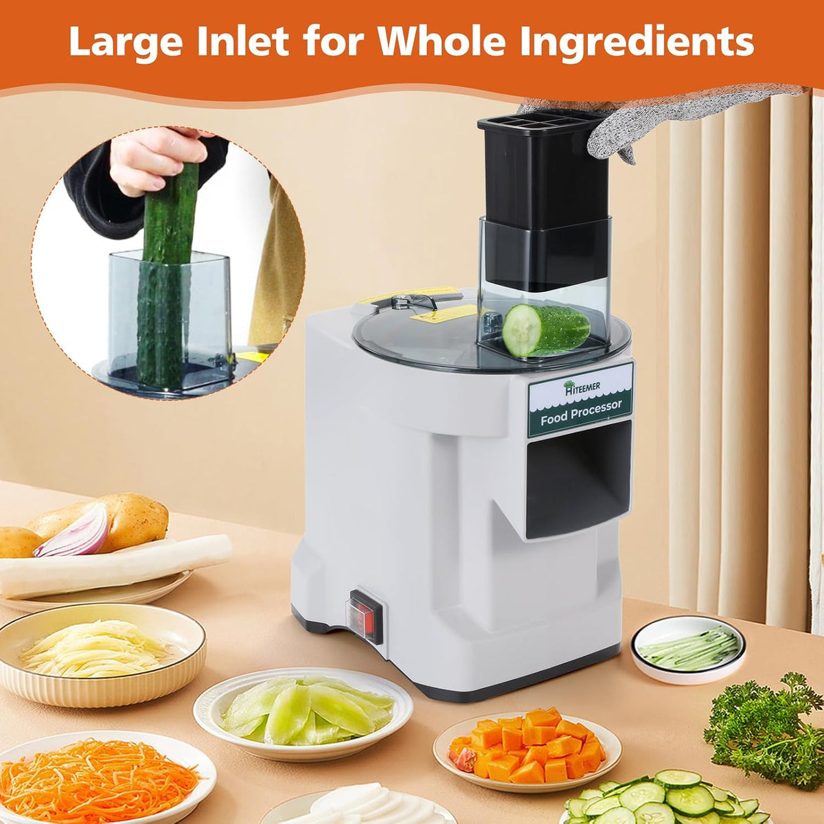 5-In-1 Electric Vegetable Chopper, Commercial Vegetable Slicer | Stainless Steel Blades, 100W Motor, Dual Chutes, Veggie Dicer with Slicing Shredding Striping, for Onion Potato Cabbage Fruit