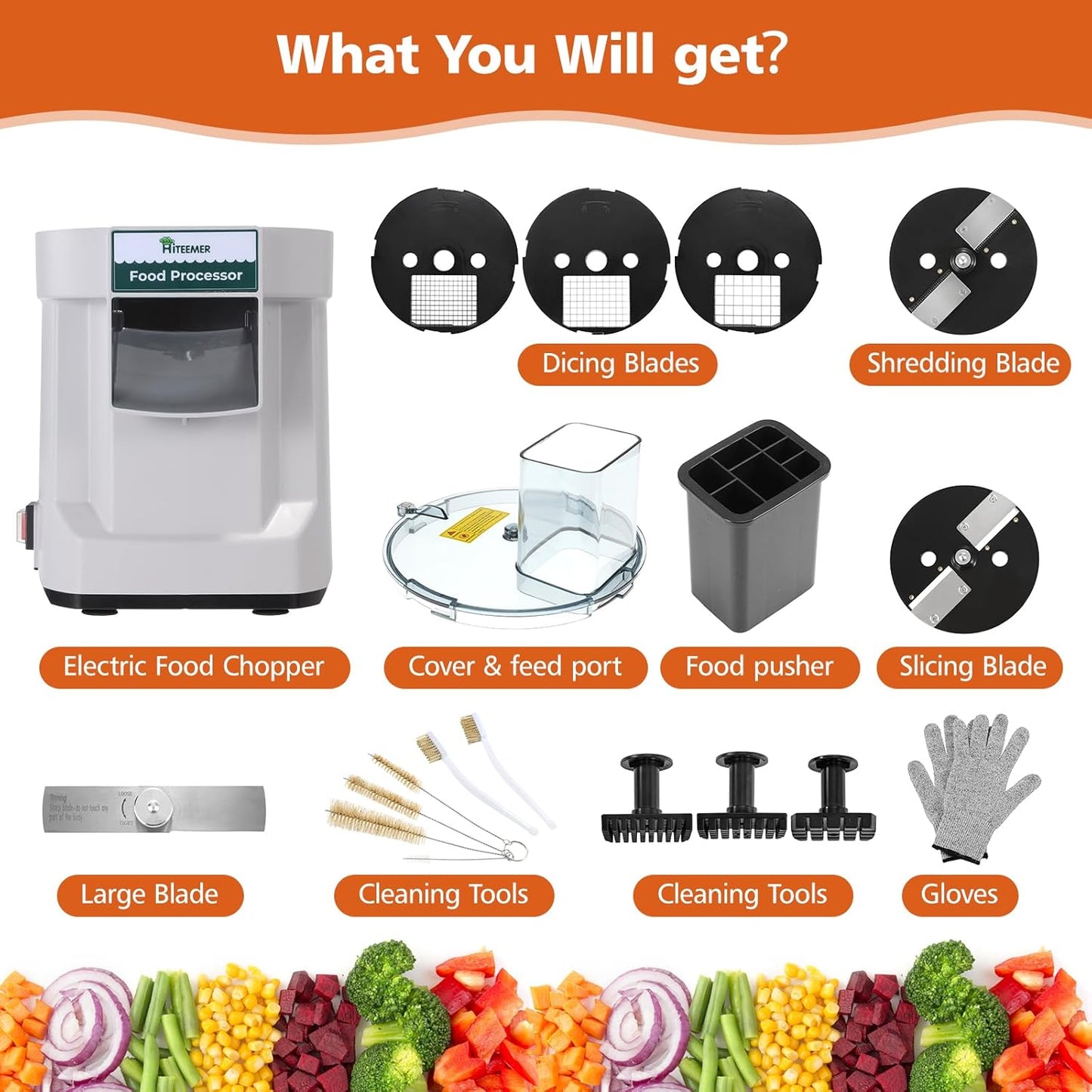 5-In-1 Electric Vegetable Chopper, Commercial Vegetable Slicer | Stainless Steel Blades, 100W Motor, Dual Chutes, Veggie Dicer with Slicing Shredding Striping, for Onion Potato Cabbage Fruit