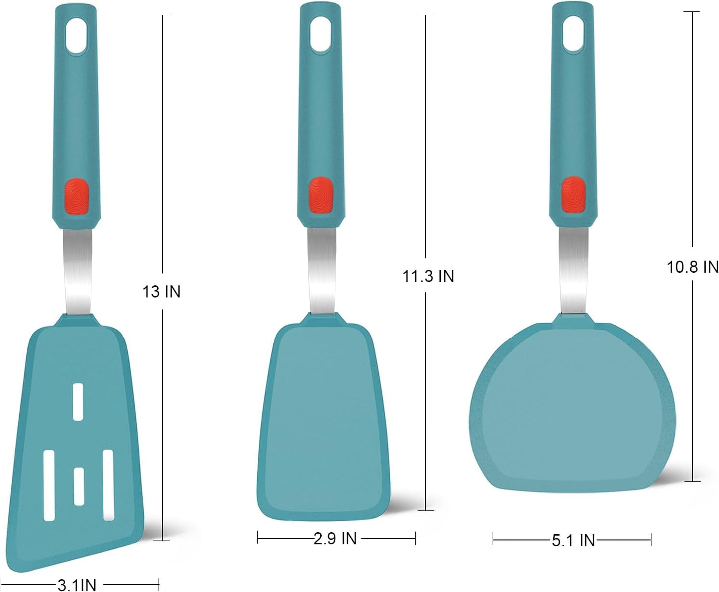Silicone Spatula Turner Set of 3, Beijiyi 600°F Heat Resistant Cooking Spatulas for Nonstick Cookware, Large Flexible Kitchen Utensils BPA Free Rubber Spatula Set for Egg, Pancake, Fish, Burger