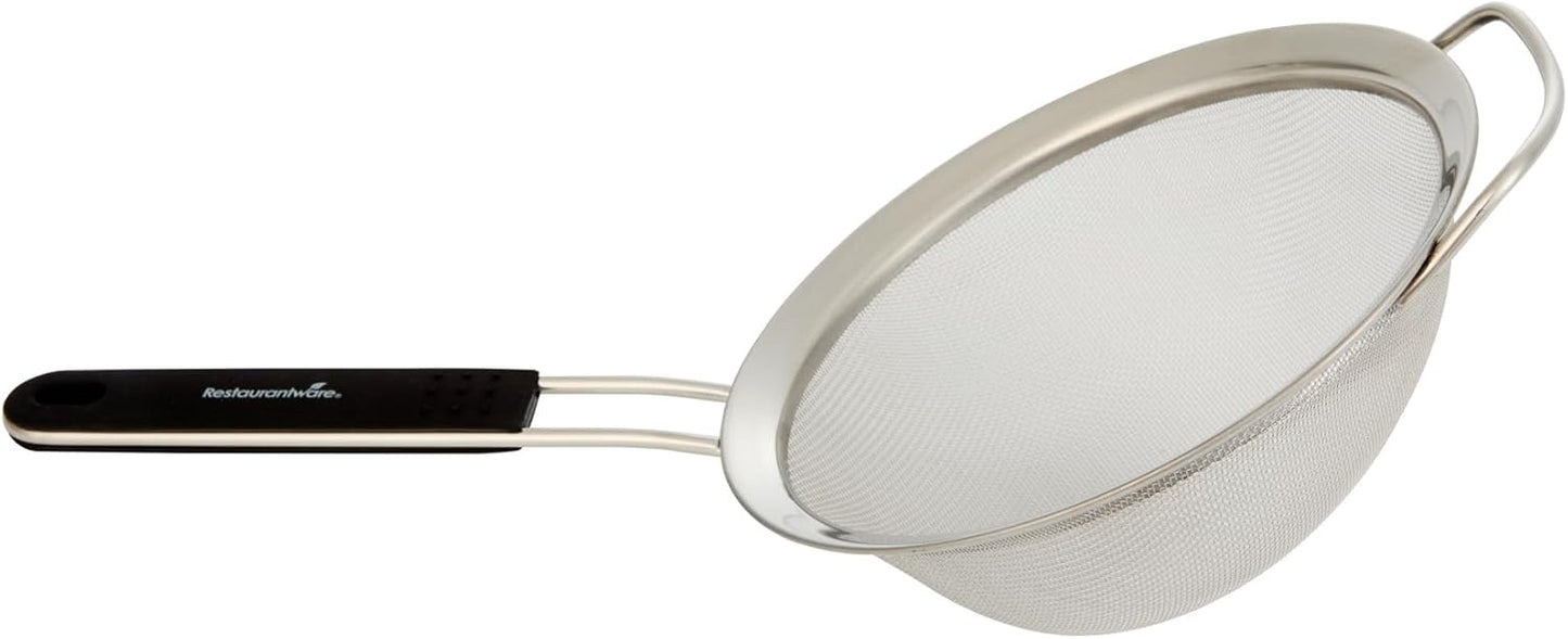 Restaurantware Fine Mesh Strainer Set of 3 Different Sizes with Silicone Handle Stainless Steel Extra Fine Mesh Strainer Heat-Resistant Handle Dishwasher-Safe for Rice, Quinoa, Pasta