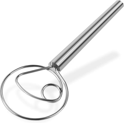 Maxjoy Danish Dough Whisk Wooden Dutch Bread Mixer with Stainless Steel Hook for Sourdough Baking Hand Tool