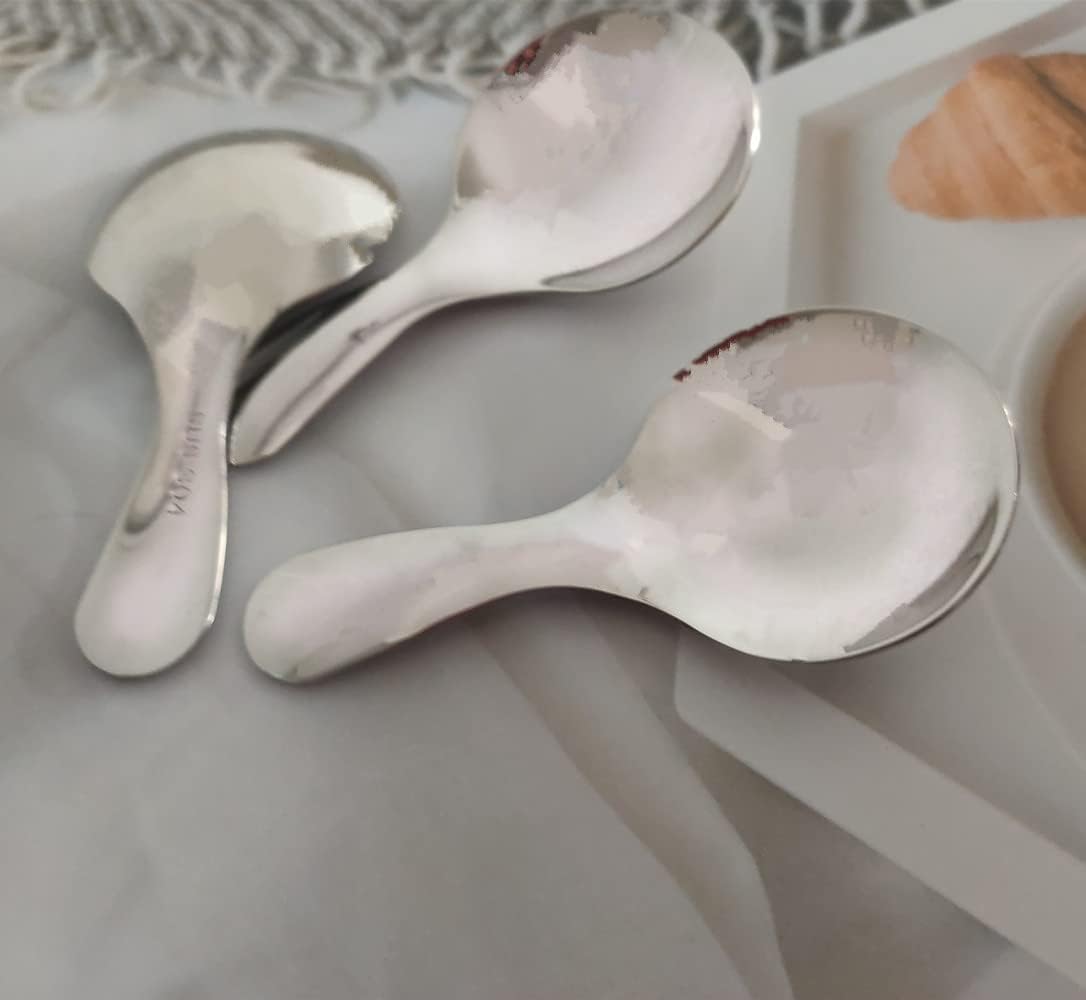 3pcs Stainless Steel Mini Scoop for Canisters with Short Handle, Silver Mini Feed Spoon for Ice Cream Melon Baller, Short Handle Spoon for Tea Sugar Salt Condiments Dessert