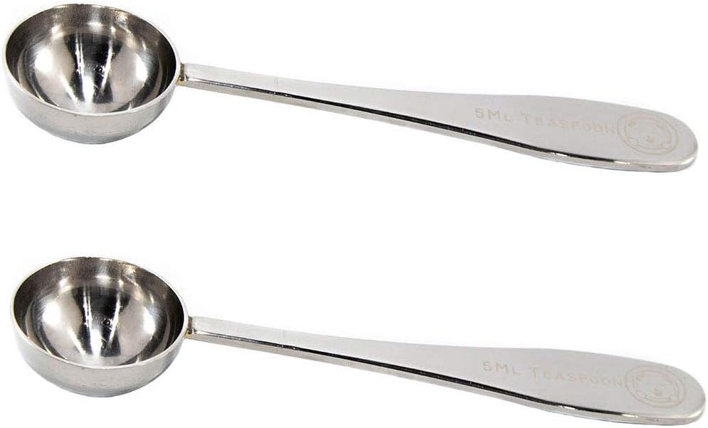 Honey Bear Kitchen 5 ml Teaspoon Measuring Scoop Spoons, Polished Stainless Steel, Set of 2