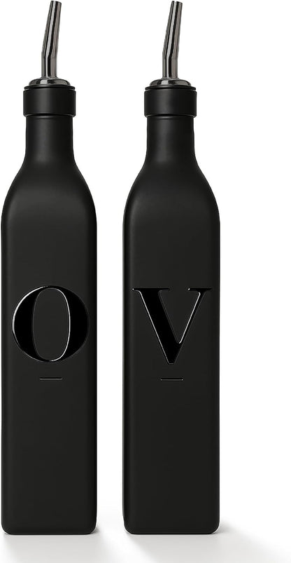 Olive Oil & Vinegar Dispenser Bottle Set with Stainless Steel Spouts & Funnel - Elegant Cooking Oil Cruet Dispenser for Kitchen - 500ml - Set of 2