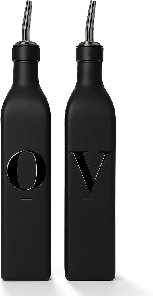 Olive Oil & Vinegar Dispenser Bottle Set with Stainless Steel Spouts & Funnel - Elegant Cooking Oil Cruet Dispenser for Kitchen - 500ml - Set of 2