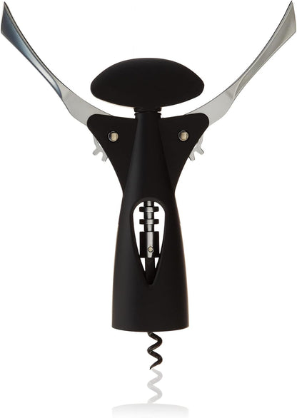 True Twisted Heavy, Winged Corkscrew Lever Arms Bottle, Black, Soft-Touch Grip, Easy-to-Use Wine Opener, Set of 1