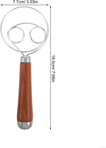 PRETYZOOM Danish Dough Whisk Stainless Steel Bread Mixing Tool with Wooden Handle for Sourdough Baking and Kitchen Cooking