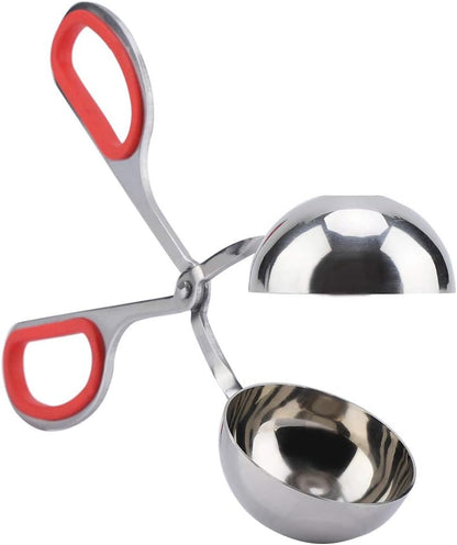 None-Stick Meat Ballers Stainless Steel Ice Tongs - Rice Meatball Maker, Cookie Scoop, Meatball with Rubber Anti-slip Handle(Red)