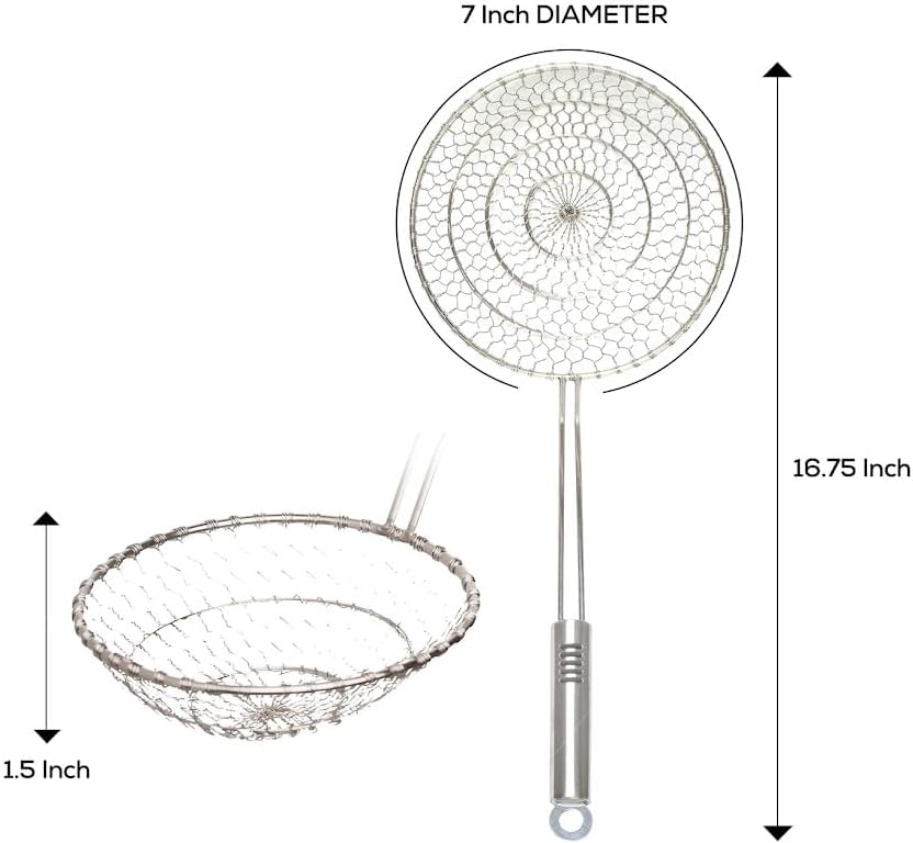 Helen's Asian Kitchen Spider Strainer, 5-Inch Stainless Steel Mesh Basket With Bamboo Handle, For Noodles, Dumplings, Wontons, Deep Frying, And Draining Tasks