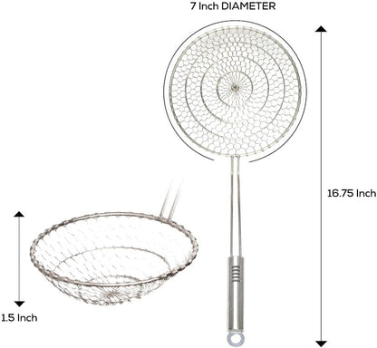 Helen's Asian Kitchen Spider Strainer, 5-Inch Stainless Steel Mesh Basket With Bamboo Handle, For Noodles, Dumplings, Wontons, Deep Frying, And Draining Tasks