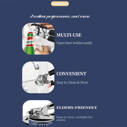 YZÉ Professional Can Opener - 304 Stainless Steel, Effortless Opener for Cans, Jars, Bottles, Commercial Heavy Duty for Kitchen, Camping, RV & Restaurant