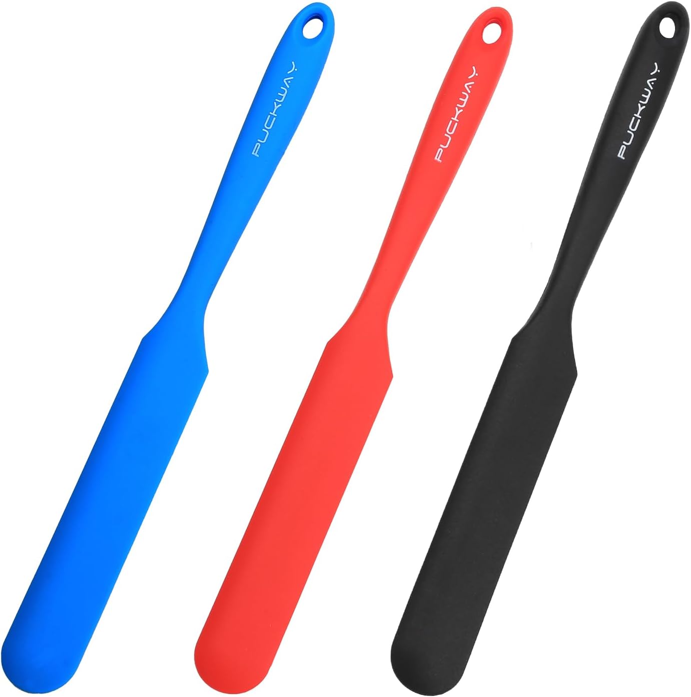3pcs Silicone Jar Spatulas 10in Long Skinny Heat-Resistant, Narrow Spatula Set for Scraping Peanut Butter, Sourdough, Jam in Small Containers, Blenders & Baking (Black)