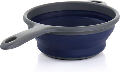 Collapsible Colander with Handle – Space-Saving Polypropylene Strainer for Pasta, Vegetables & Fruits, Foldable Kitchen Colander in Navy Blue