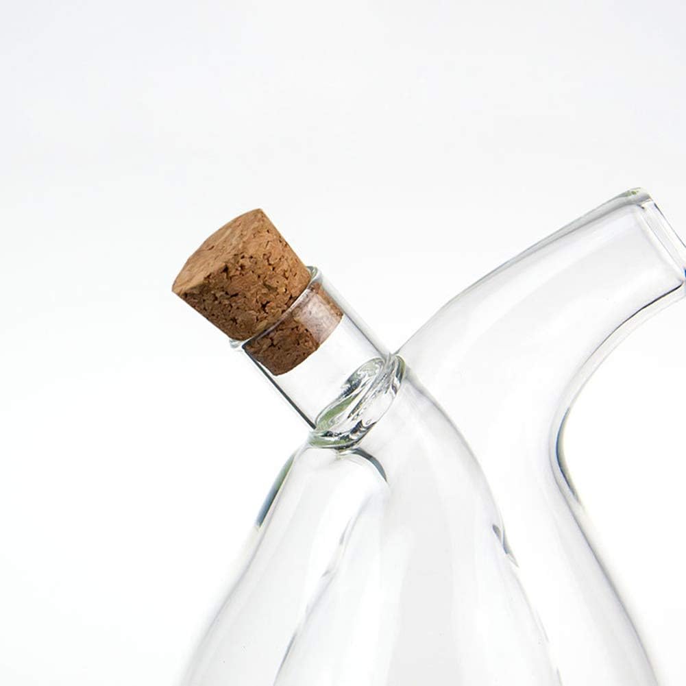 BOLLAER Glass Olive Oil Bottle Cruet, Hand-Blown, Moist Bottom, High Borosilicate Glass, 2 in 1 Oil and Vinegar Bottle, 2 oz