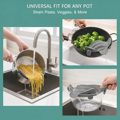 Silicone Clip-On Strainer Anti-Spill Pasta Vegetable Colander Food-Grade High Temperature Resistance Kitchen Gadgets