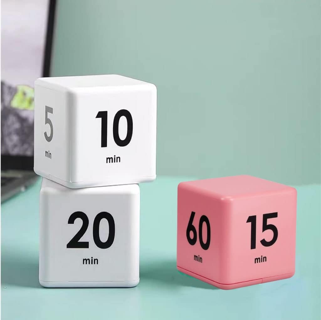 Feilifan Cube Timer, Productivity Cube Rotating Timer for Kitchen Studying Workout Classroom Kids ADHD 1-3-5-10 Minute Preset, White