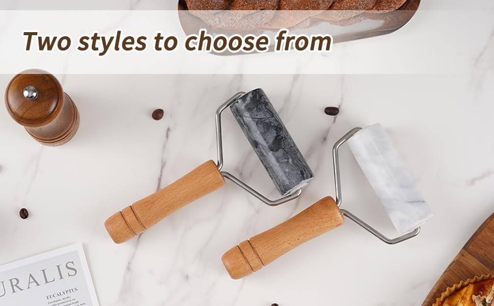 Small Marble Rolling Pin Pizza Roller with Dough Scraper Cutter, Marble Roller Non-Stick T-Type, For Cake Baking Tortilla Fudge Pizza Cookies and Other Kitchen Baking Cooking(White)
