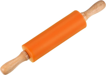HARFINGTON Silicone Rolling Pins for Baking 12.2 Inch Non-Stick Silicone Surface Wooden Handle Rolling Pin Small Roller Playdough Rolling Pins for Fondant Kitchen Dough Pizza, Green