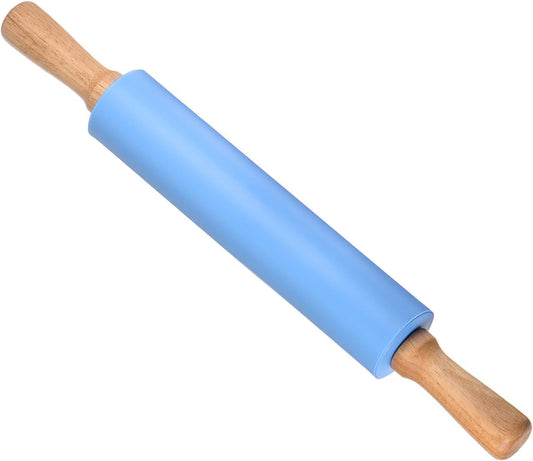 Silicone Rolling Pins, 17" Length, Silicone & Oak Non-Stick Ergonomic Wooden Handle Fondant Dough Roller Pink - (Applications: for Baking DIY Projects)