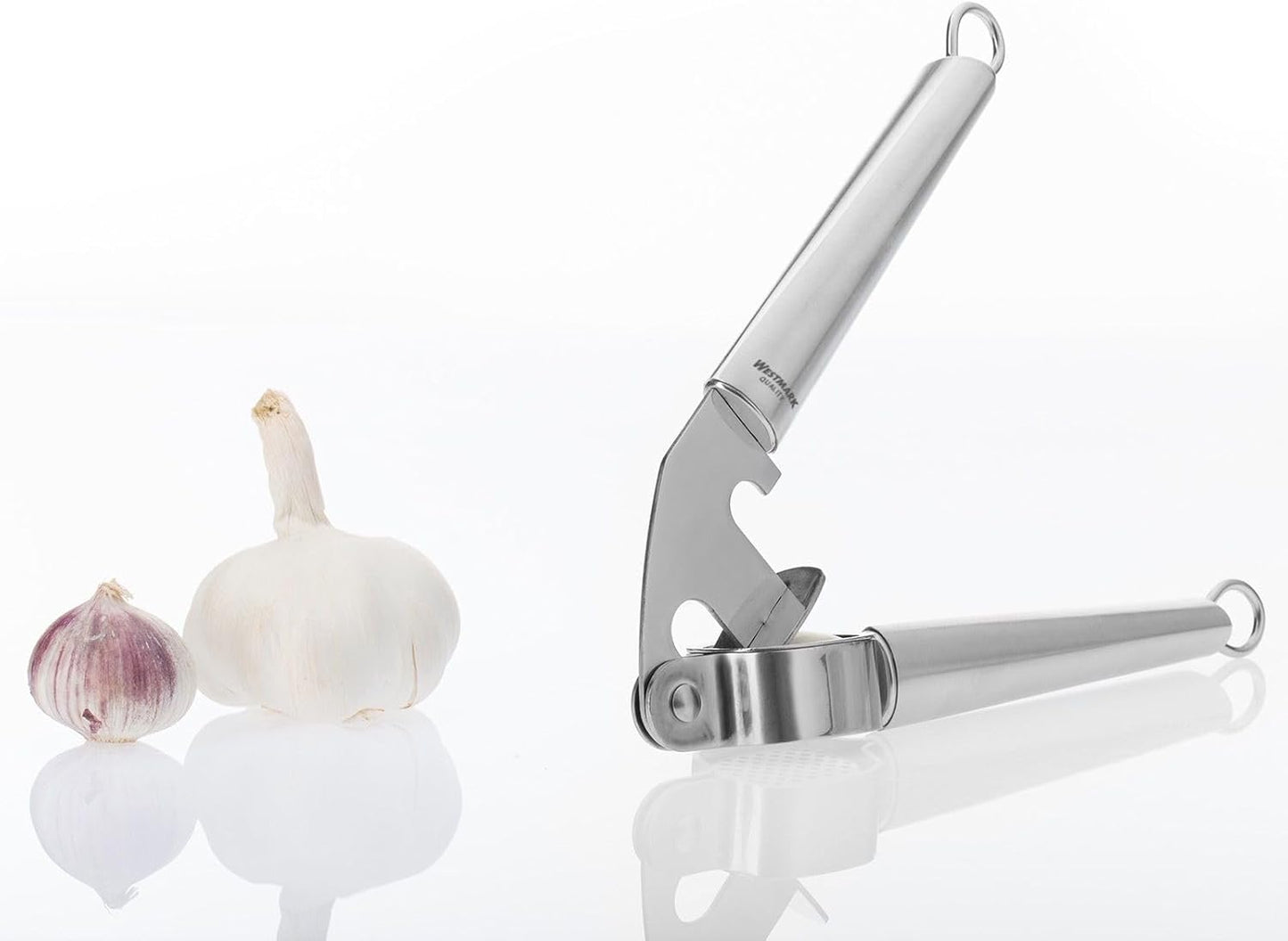 Westmark Germany Multipurpose Garlic Press with Olive Pitter, Nutcracker and Fish Scaler (Grey)