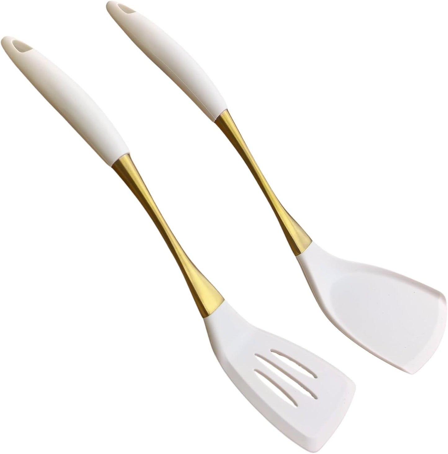 Elegant White Gold Silicone Cooking Utensils Set - Non-Toxic, Dishwasher Safe Kitchen Utensils Set with Heat Resistant Comfort Handles - Includes Spatula & Spoon for Nonstick Cookware