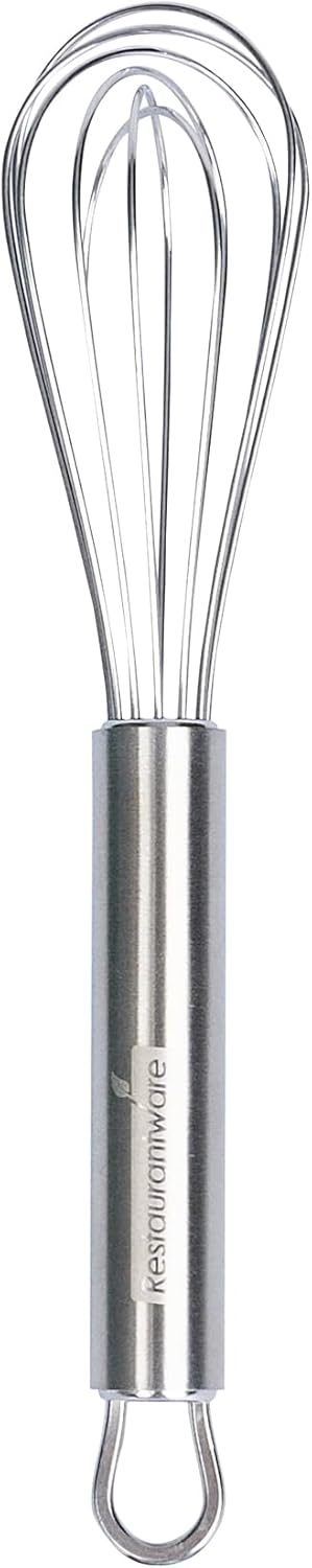 Restaurantware 10.5 in Stainless Steel Ball Whisk - German Standard Egg Beater with Ergonomic Handle, Dishwasher Safe - Manual Mixer Cooking Whisk for Baking, Stirring, Sauces, Beating