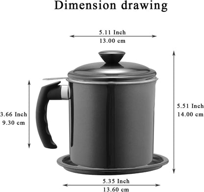 Kyraton Bacon Grease Container With Strainer, 48 oz Stainless Steel Oil Container, Pot Fat Storage With Lid, Easy Grip Handle Suitable For Storing Frying Oil And Cooking Grease 1. Silver