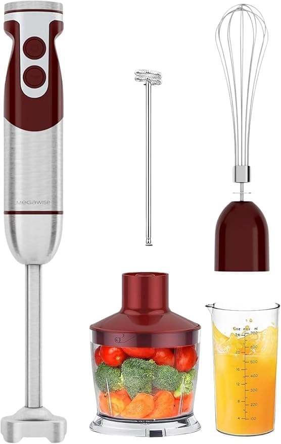 MegaWise 5-in-1 Hand Blender, Powerful Immersion Stick Blender with Titanium Reinforced Blades, 12-Speed Control, Includes Chopper, Beaker, Whisk & Frother for Smoothies & Baby Food