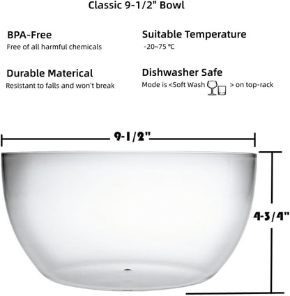 Large Acrylic Salad Bowls and Serving Bowls, Great for Serving Salad, Popcorn, Chips, Dips, Condiments, Break-Resistant Set of 2, Clear 146 oz
