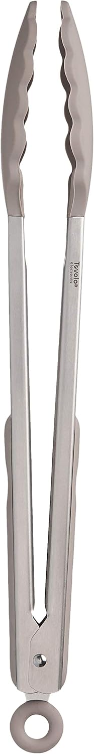 Tovolo Stainless Steel Tongs with Silicone Tip Set 9" 12" with Easy Lock Mechanism for Grilling Air Fryer Cooking Serving Salad, Heat Resistant Silicone Tipped Kitchen Tongs Sangria Red Black