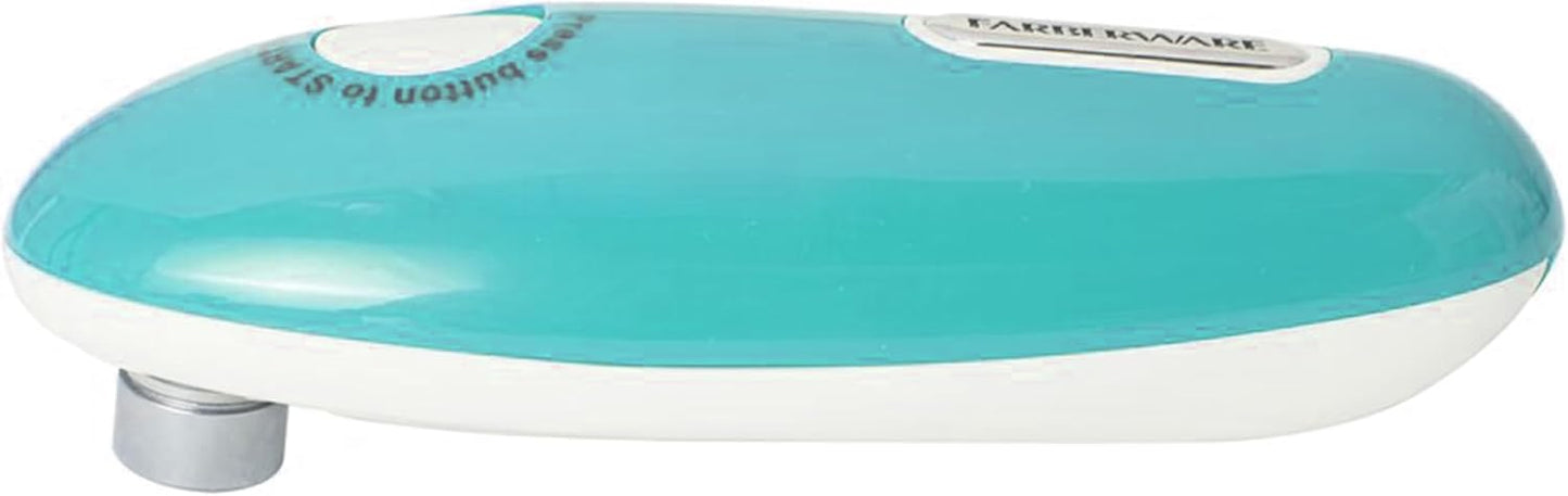 Farberware Compact Battery Operated Hands-Free Automatic Can Opener for any Size Can with Magnet to Safely Remove Lid, Seamless Opening Decreases Sharp Edges for Easily and Safely Opening Cans, Aqua