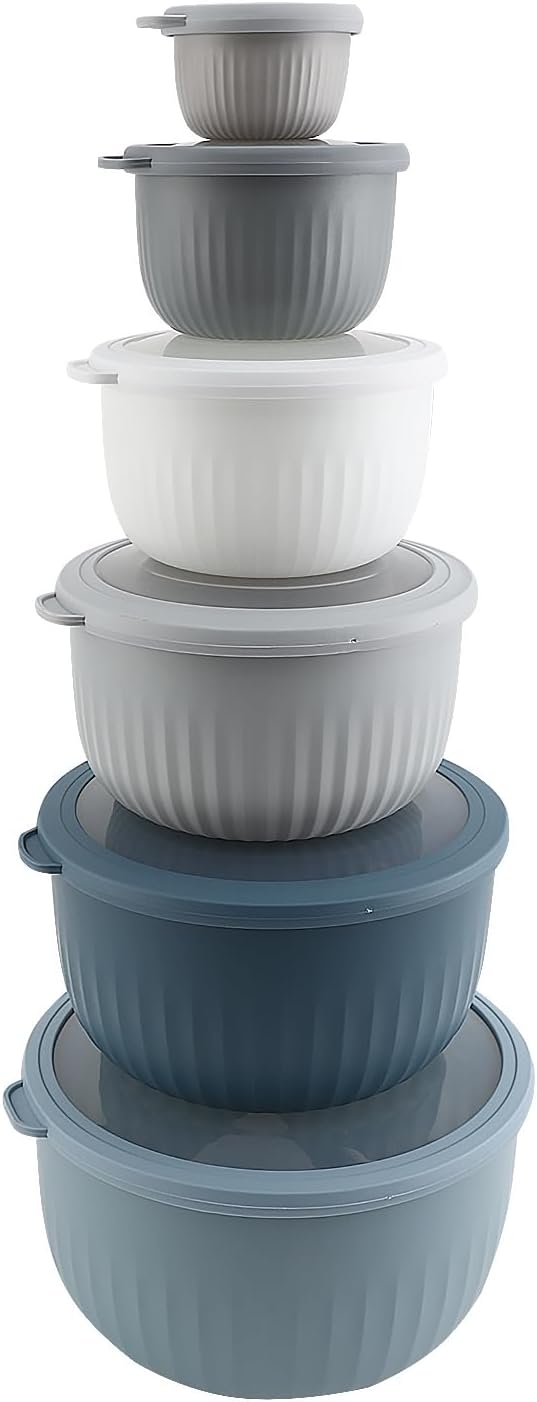 COOK WITH COLOR Prep Bowls with Lids- Wide and Deep Nesting Plastic Small Mixing Bowl Set with Lids, 8 Piece Set - Wide Bowls, Blue