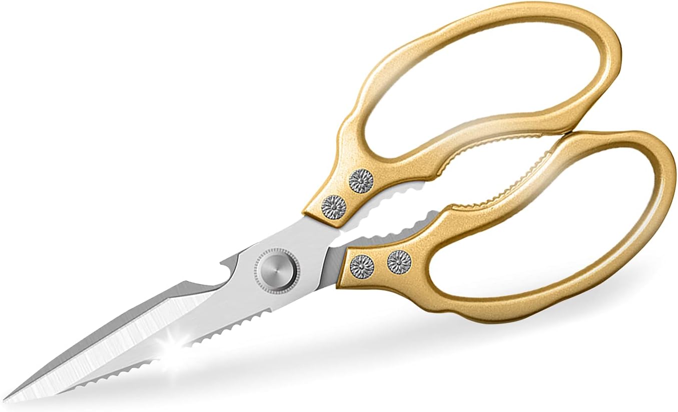 AWinjoy Kitchen Scissors, Heavy Duty Sharp Shears Dishwasher Safe, Rose Gold Cooking Accessories for Meat, Chicken, Fish, Poultry, Herb, Bread