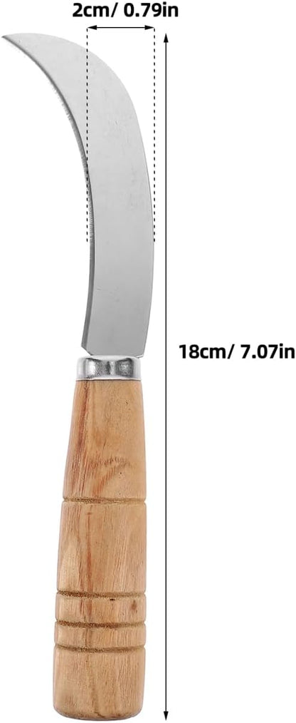 Abaodam 7Inch Stainless Steel Curved Fruit Knife, with Wooden Handle for Peeling and Cutting Pineapple Banana and Tropical Fruits Kitchen Tool