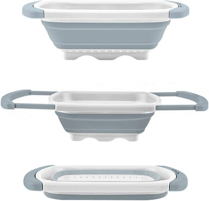 Qimh Collapsible Colander | Over The Sink Silicone Kitchen Strainers and Colanders with Extendable Handles | Veggies, Fruit and Pasta Foldable Strainer for Kitchen, 6-Quart, BPA Free