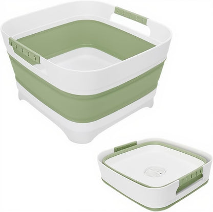Collapsible Dish Basin with Drain Plug, 2.4 Gal 9L Foldable Wash Basin, Portable Sink Tub for Kitchen, Baby Bottles, Camping, RV, Vegetable Washing and Beverage Tub, Gray