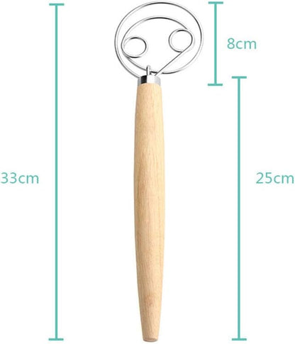 Danish Dough Whisk Mixer Blender admixer for Cake Dessert Bread Pizza Pastry Hand Kitchenware wooden handle